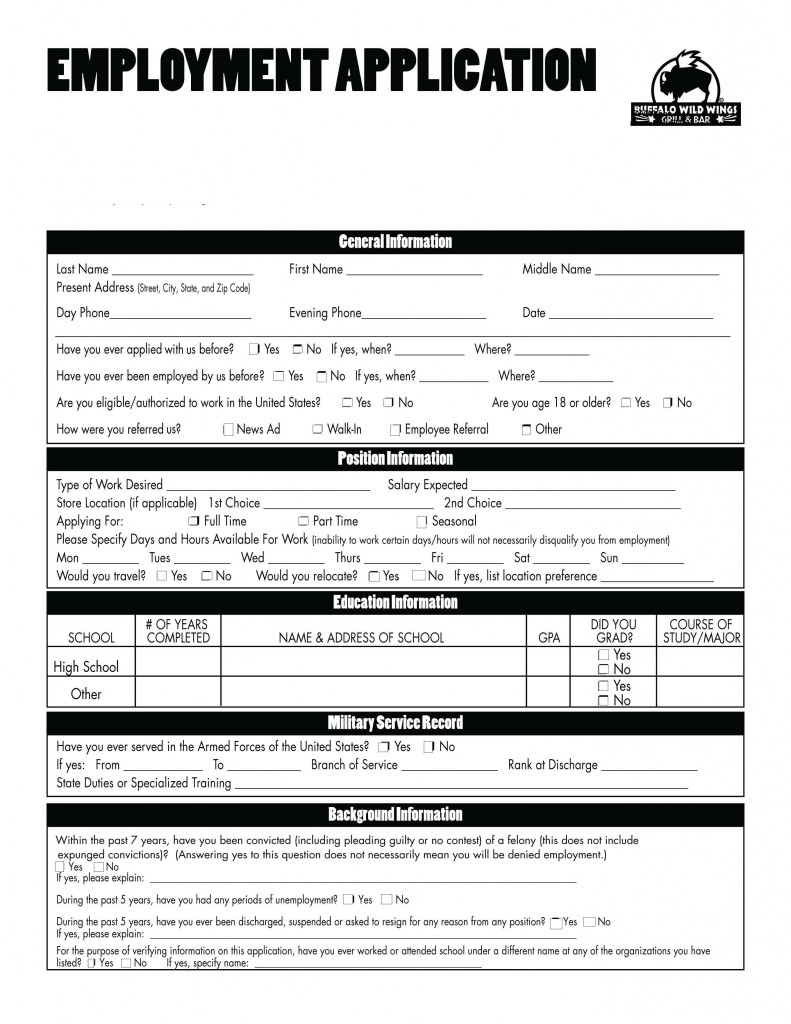 Burger King Employment Application