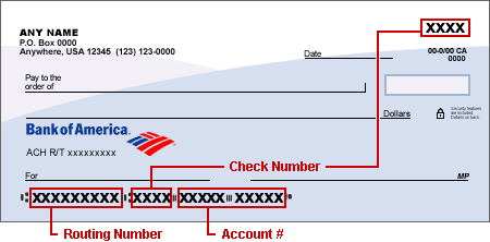 bank of america check routing account number