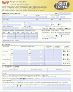 Download Wendy S Job Application Form Fillable Pdf Template