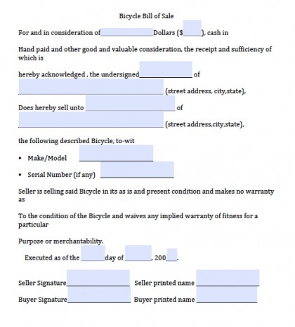 basic auto bill of sale form