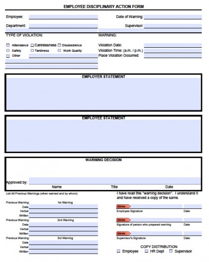 disciplinary action write up