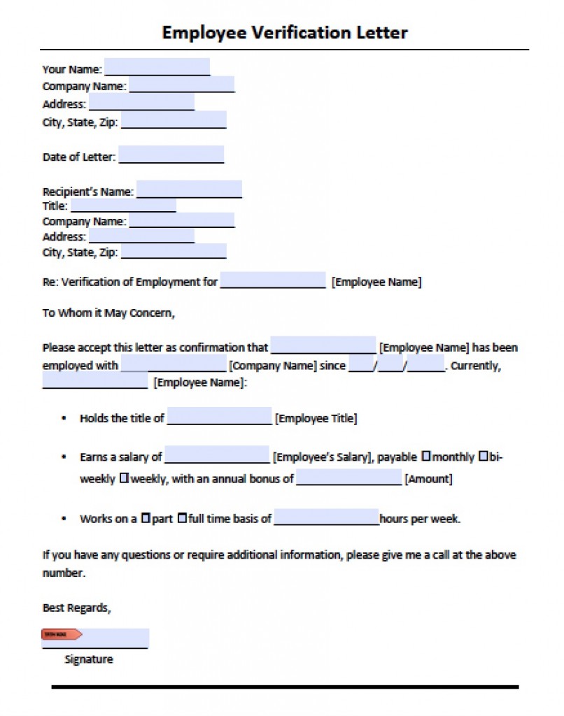 Printable Employment Verification Letter 6714