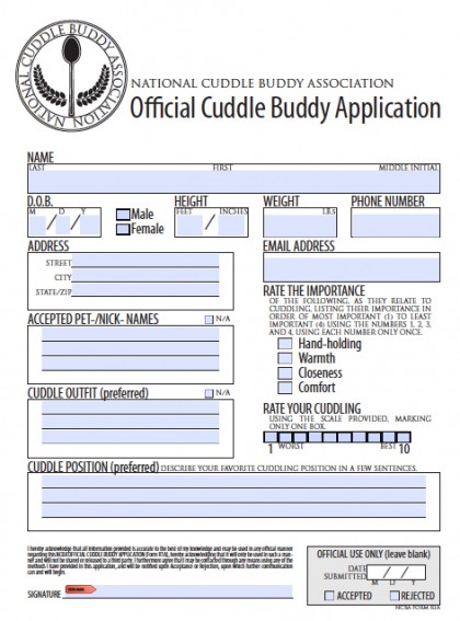 Download Fillable Cuddle Buddy Application Pdf Word