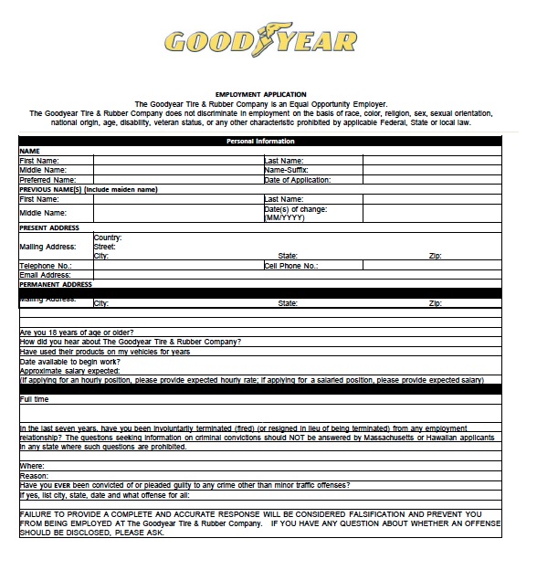 GoodYear Job Application | Adobe PDF