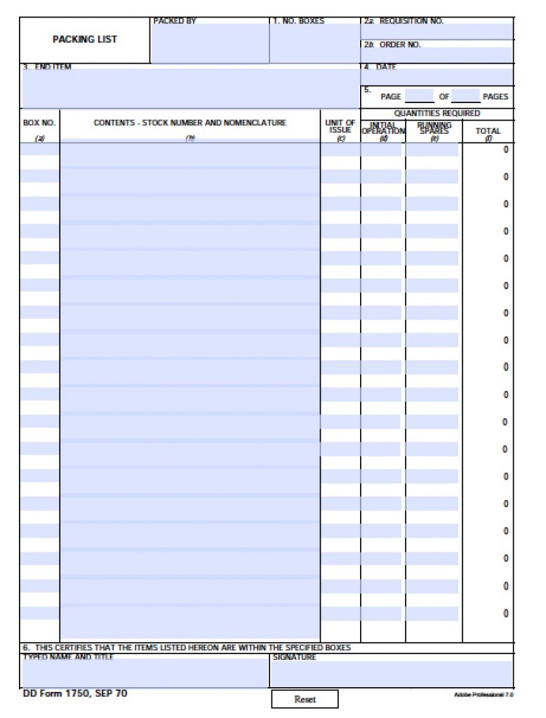 23 Printable Dd Form 1750 Packing List Templates Fillable Samples In