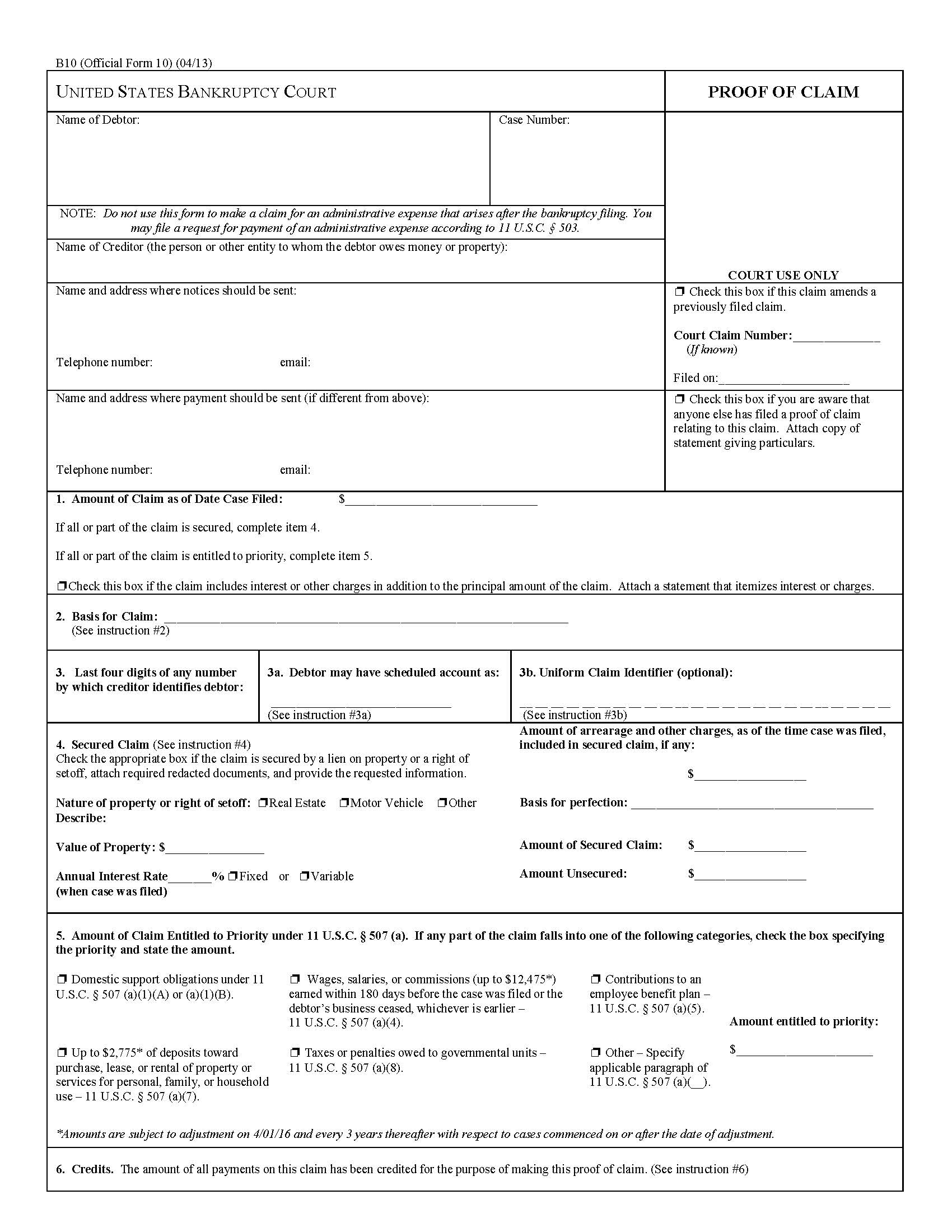 assignment for the benefit of creditors proof of claim form