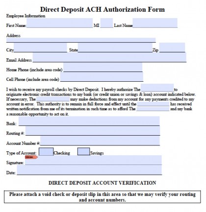 ACH Direct Deposit Authorization Sheet | PDF | RTF | Word