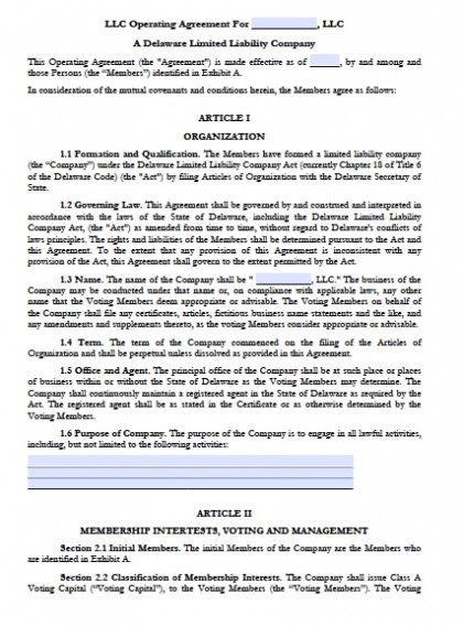 Delaware LLC Operating Agreement | PDF | RTF | Word