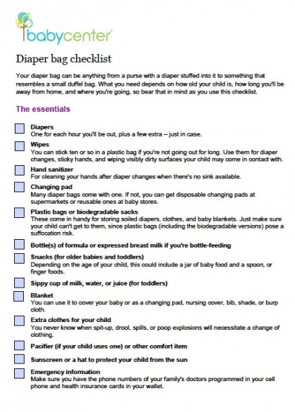Diaper Bag Checklist | PDF | RTF | Word