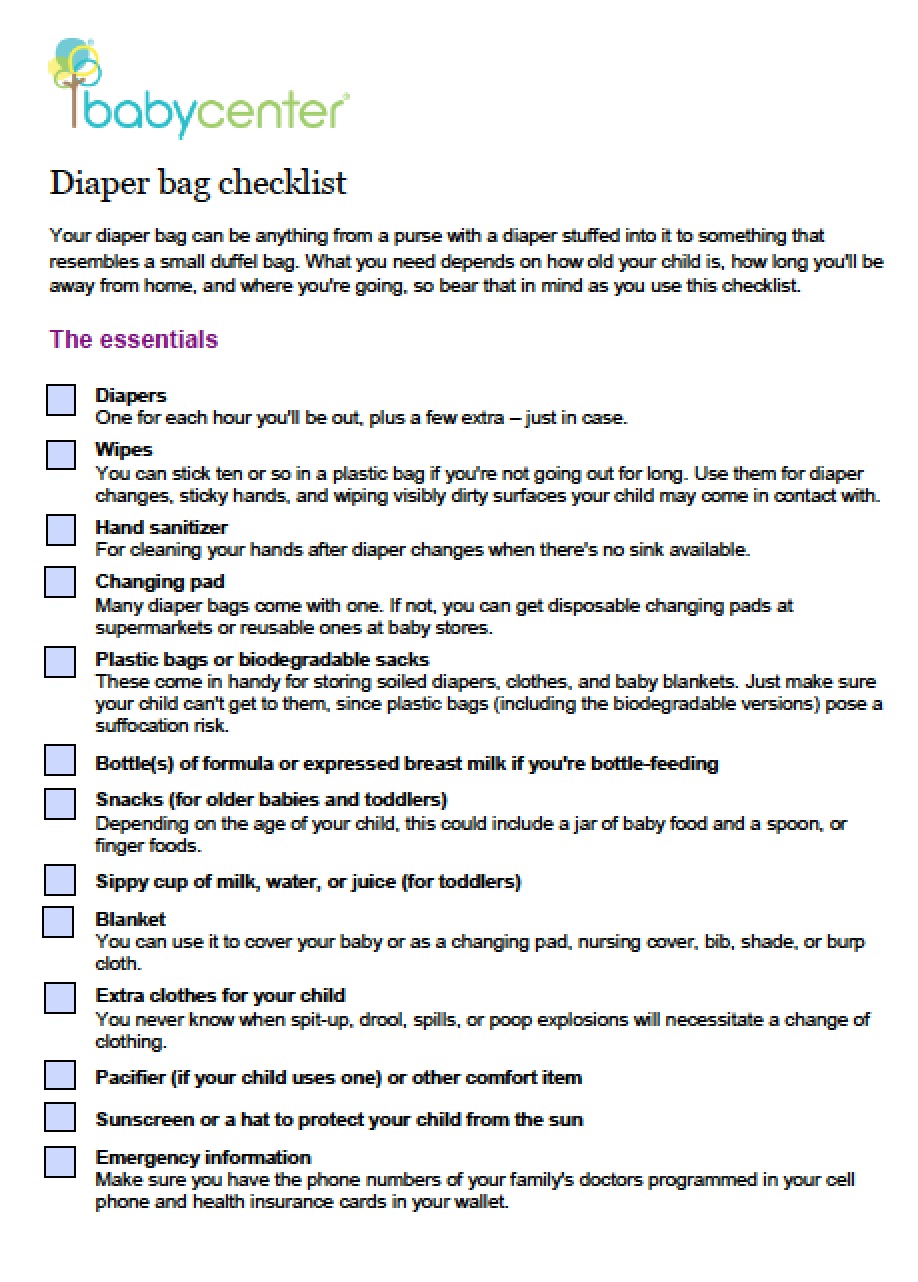 Download Fillable Diaper Bag Checklist | PDF | RTF | Word wikiDownload