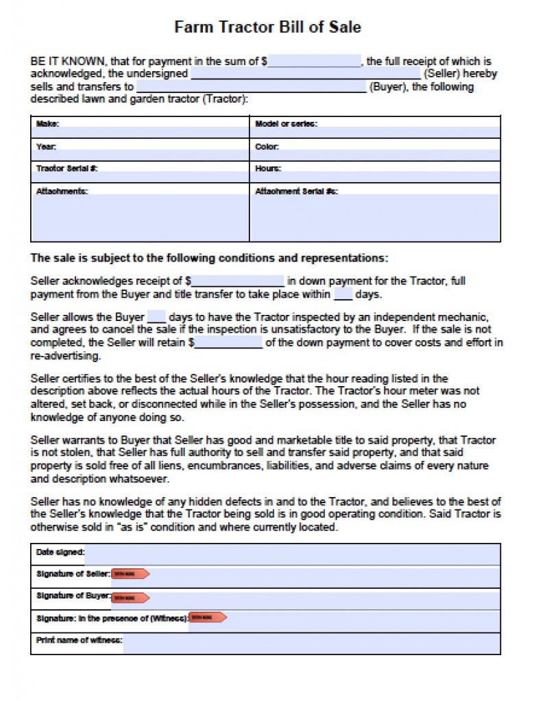 Download Farm Tractor Bill of Sale Form | PDF | RTF | Word (.doc ...