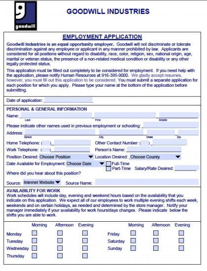 GoodWill Job Application | PDF