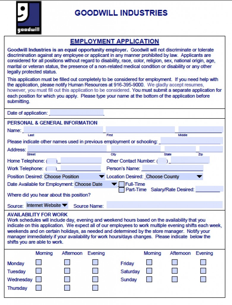 Download Goodwill Job Application Form Fillable Adobe PDF wikiDownload