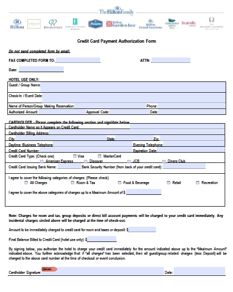 Download Hilton Credit Card Authorization Form Pdf Word