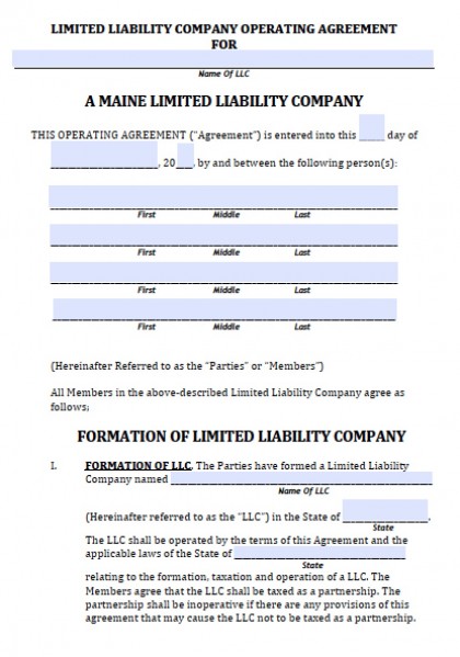 Maine LLC Agreement