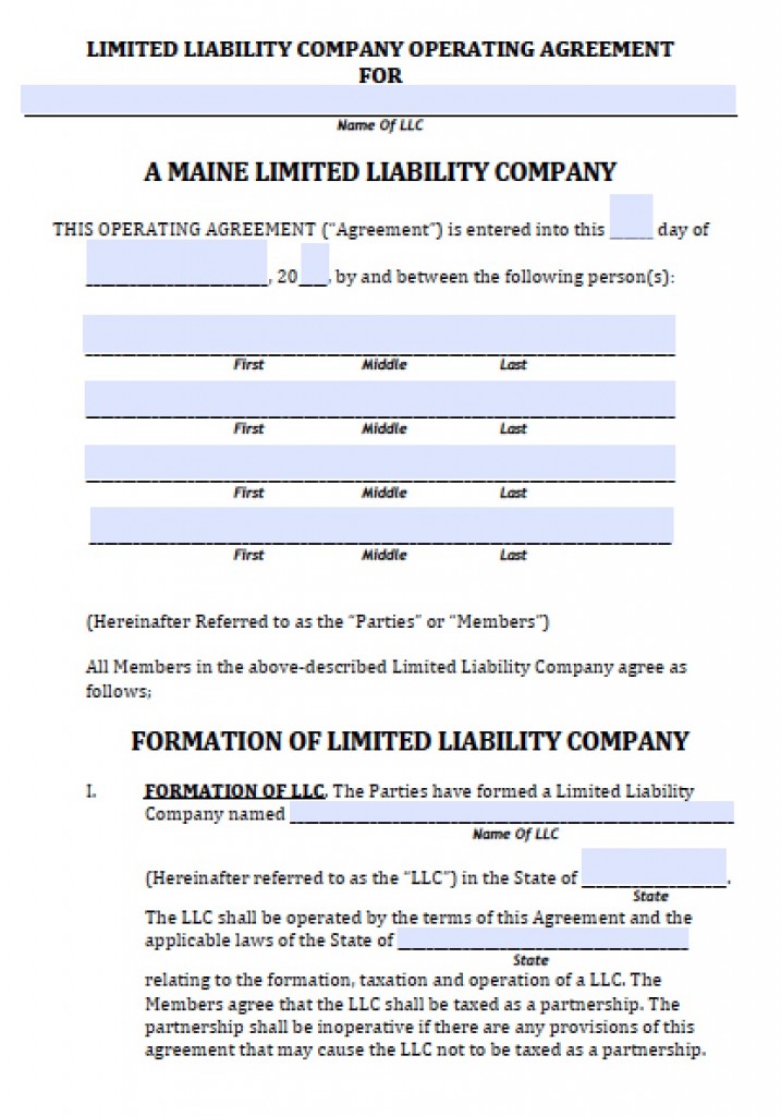 Download Maine LLC Operating Agreement Template wikiDownload