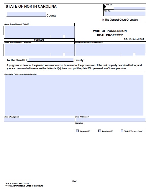 north-carolina-writ-of-possession - wikiDownload wikiDownload