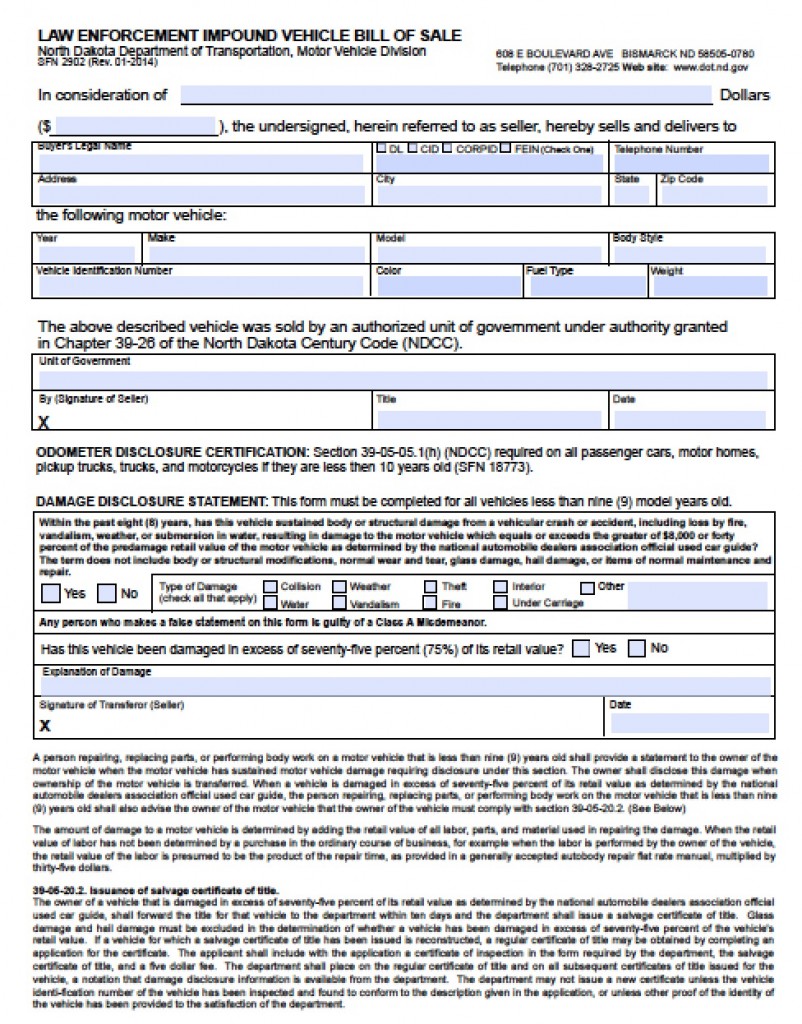 north-dakota-law-enforcement-impound-vehicle-bill-of-sale ...