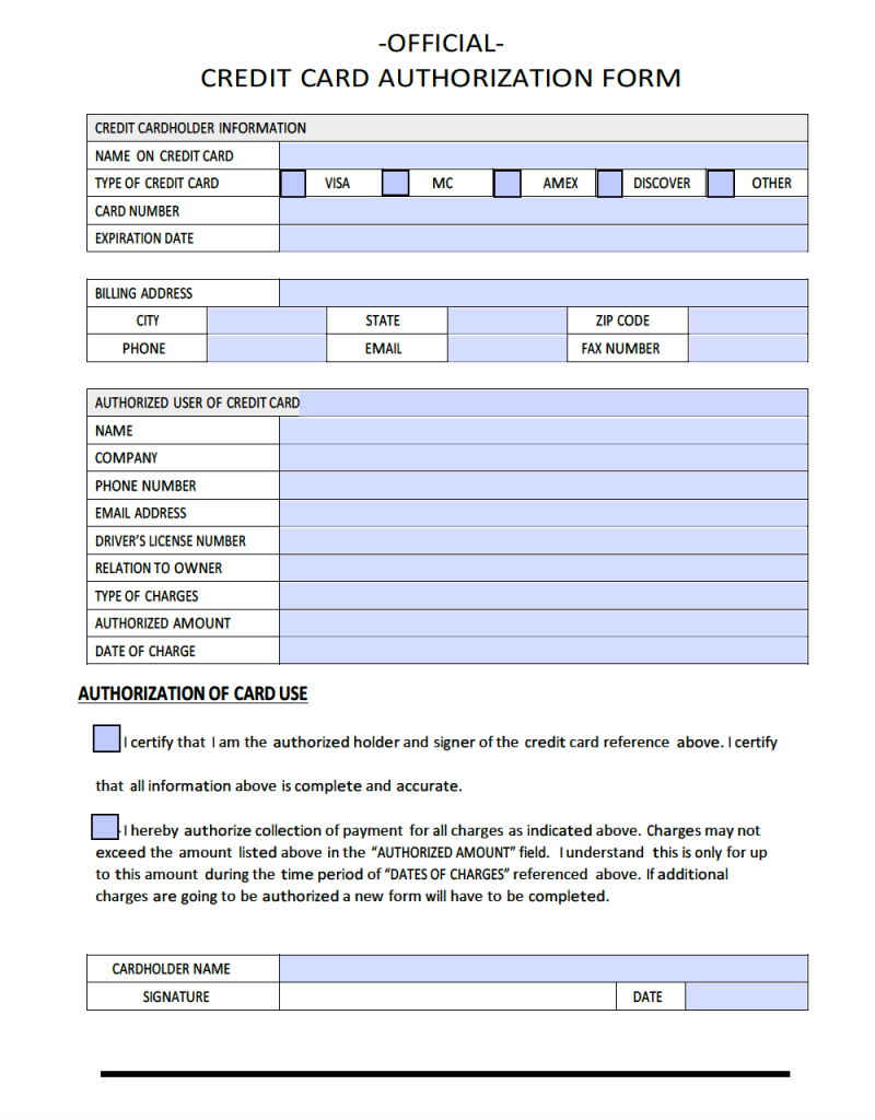 Download Sample Credit Card Authorization Form Template PDF Word