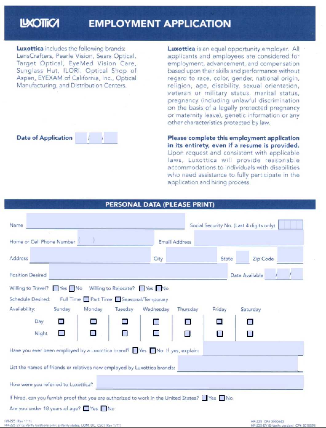 Download Sunglass Hut (Luxottica ) Job Application Form PDF wikiDownload